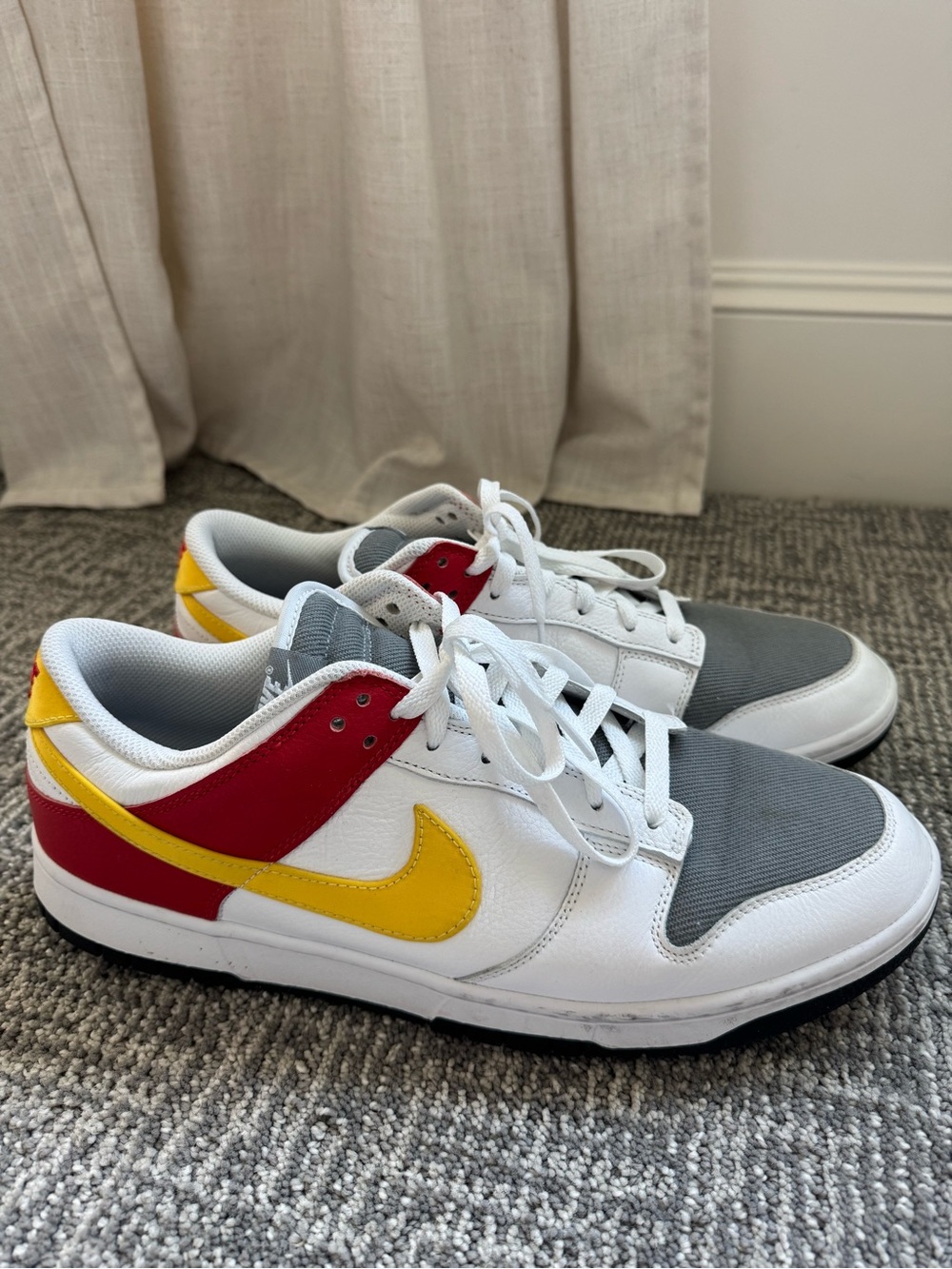Chiefs themed custom Nike Men’s Low-Top Sneakers in White, Gray, Red & Yellow
